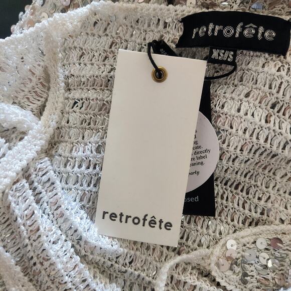 Retrofete Marie Sequin Crochet Dress in Silver and White Size XS/S NWT Maxi - Picture 12 of 15
